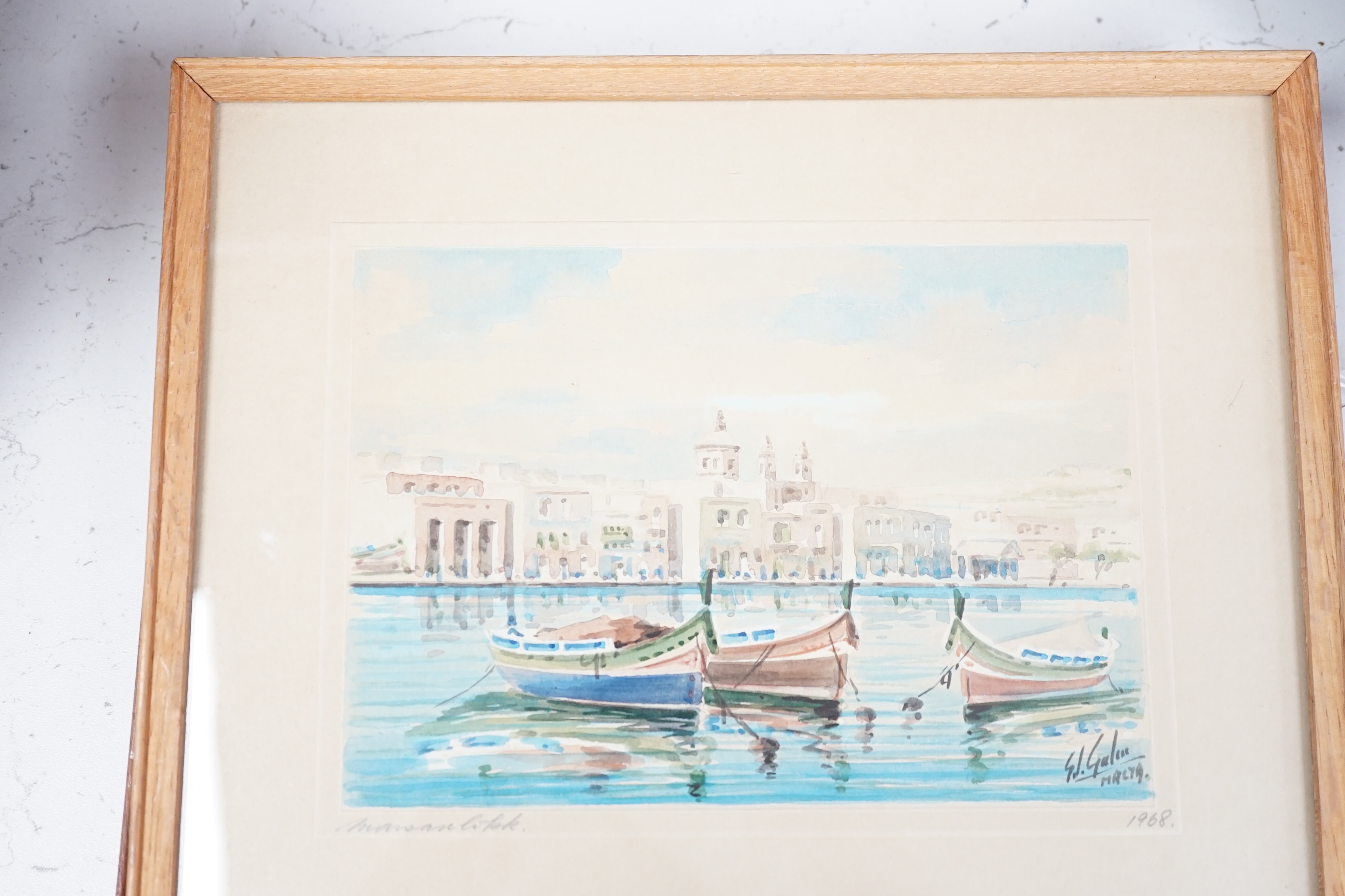 Edwin Galea (Maltese, b.1934), set of three watercolours, 'Grand Harbour', 'Village scene' and 'St Paul's Bay', each signed and dated 1966, 1967 and 1968, 14 x 18.5cm. Condition - fair with some browning